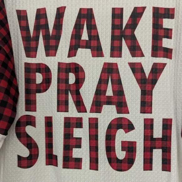 Cato • Christmas Top "Wake Pray Sleigh" Waffle Knit | Buffalo Plaid | 2X  18/20 - Picture 2 of 9